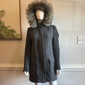 Talbots Charcoal Hooded Puffer Coat with Faux Fur